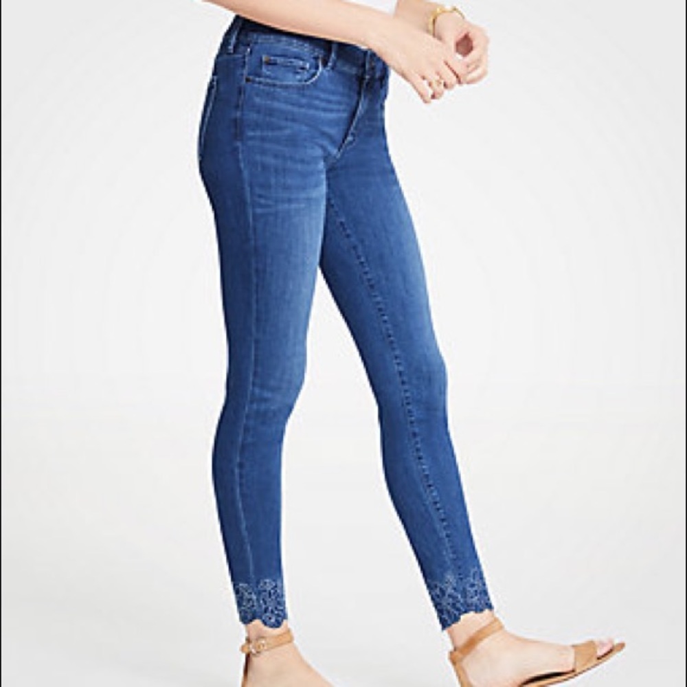 Ann Taylor Embroidered Floral Stretch Skinny Jeans